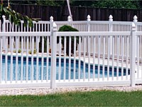 <b>PVC Picket Fence - Spaced Classic Picket White Vinyl Pool Code Fence with Gothic Post Caps</b>